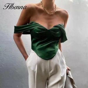 Green Satin Off Shoulder Top XS